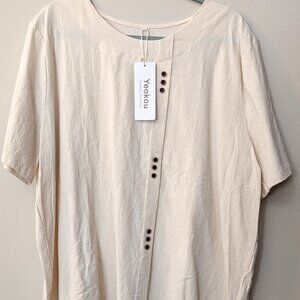 NWT Yeokou Women's Cream/Ivory Textured Button Accent Blouse. Size 2XL